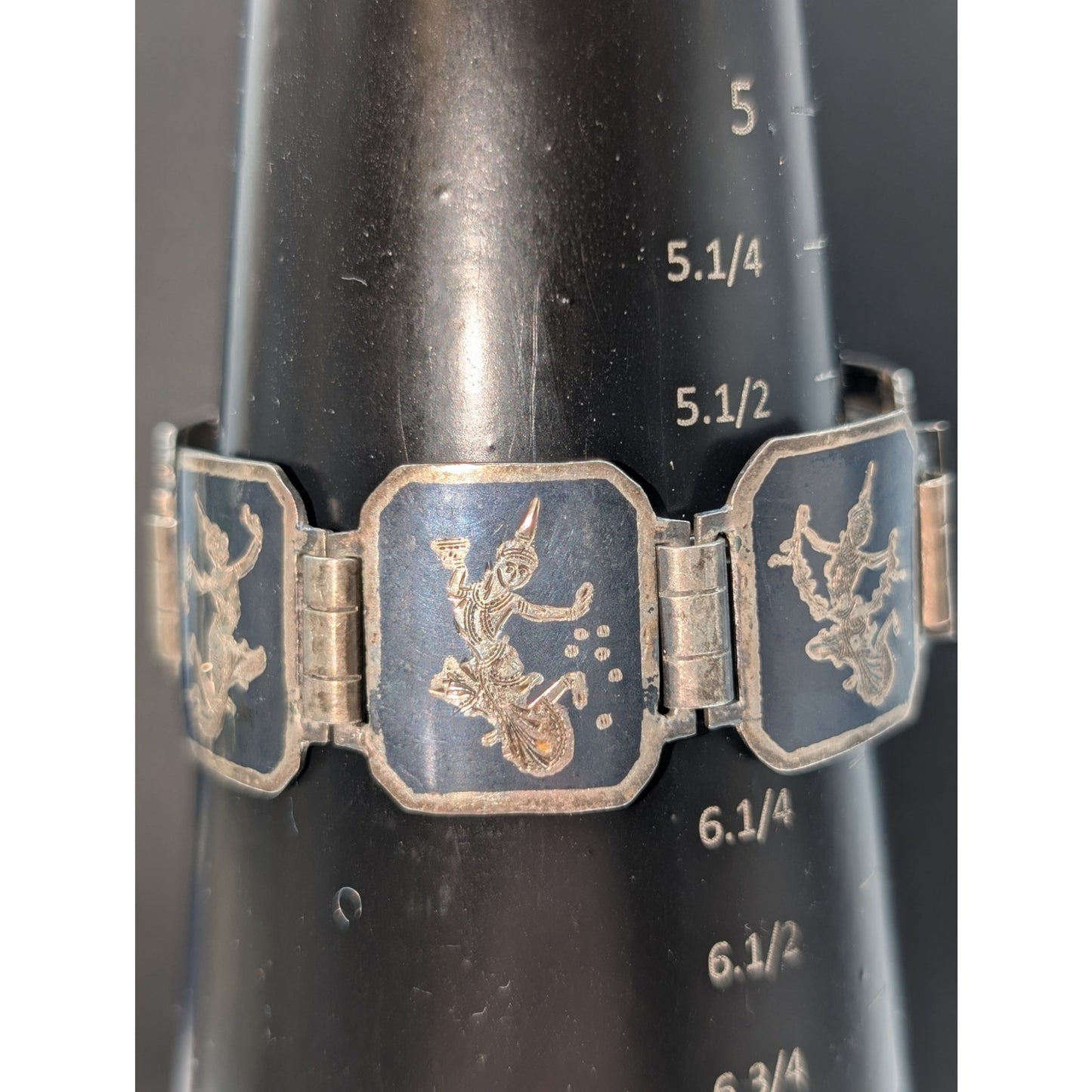 Vintage Siam Niello Sterling Silver Signed BB Sterling Panel Link Bracelet