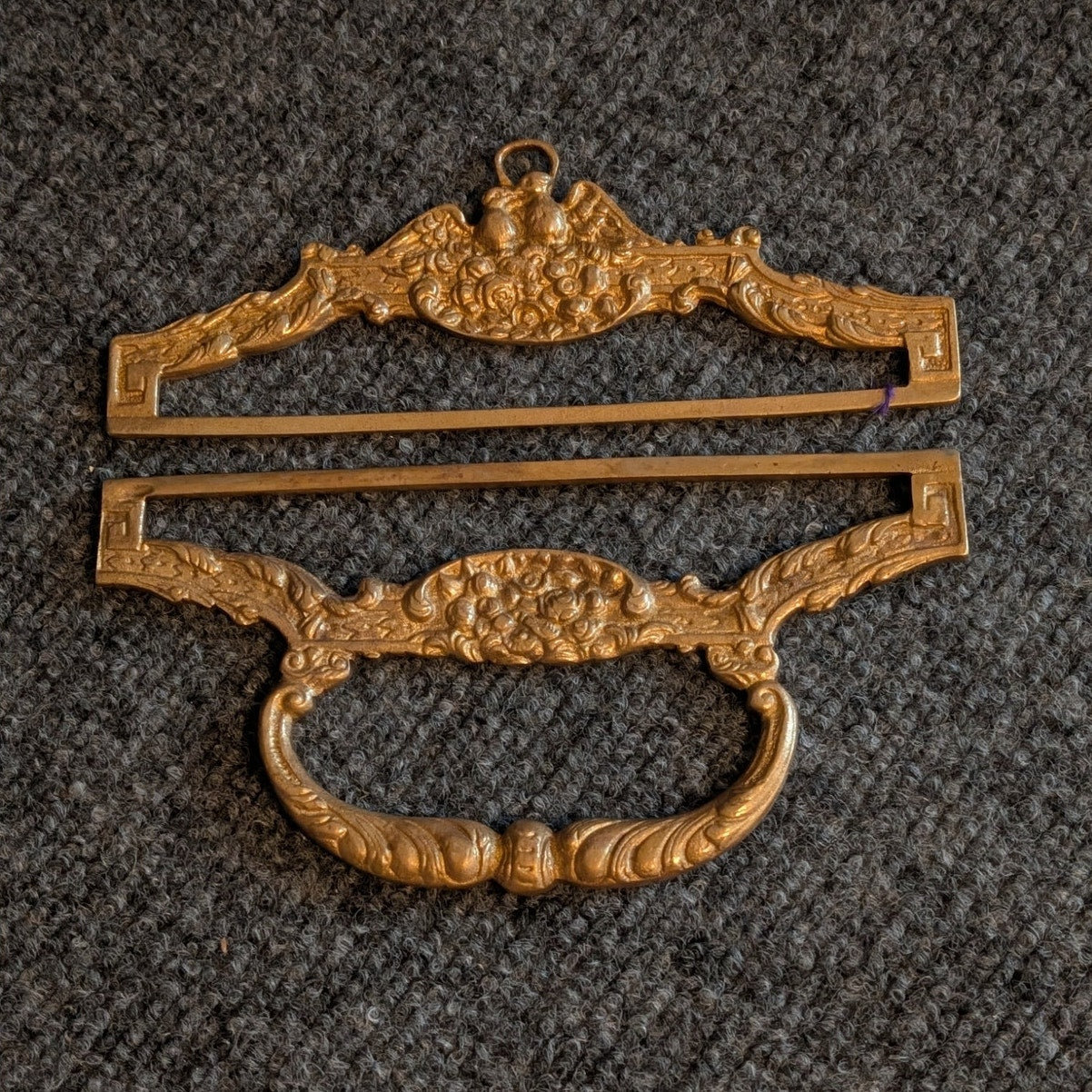 Vtg Made in Italy Ornate Brass Bell Pull End Fittings For Tapestry Wall Hanger