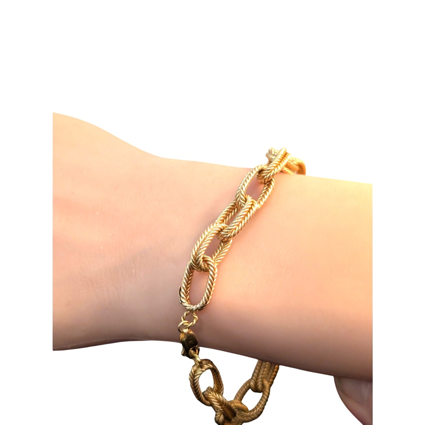 14Kt Yellow Gold Textured Double Link Chain Lobster Claw Clasp Bracelet