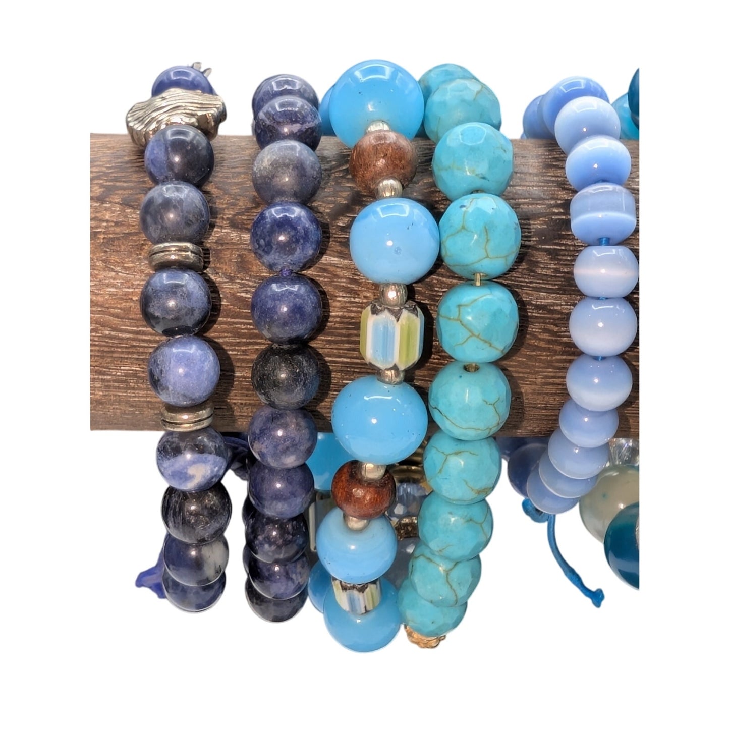Lot of Eight Blue Theme Stone & Glass Bead Bracelets