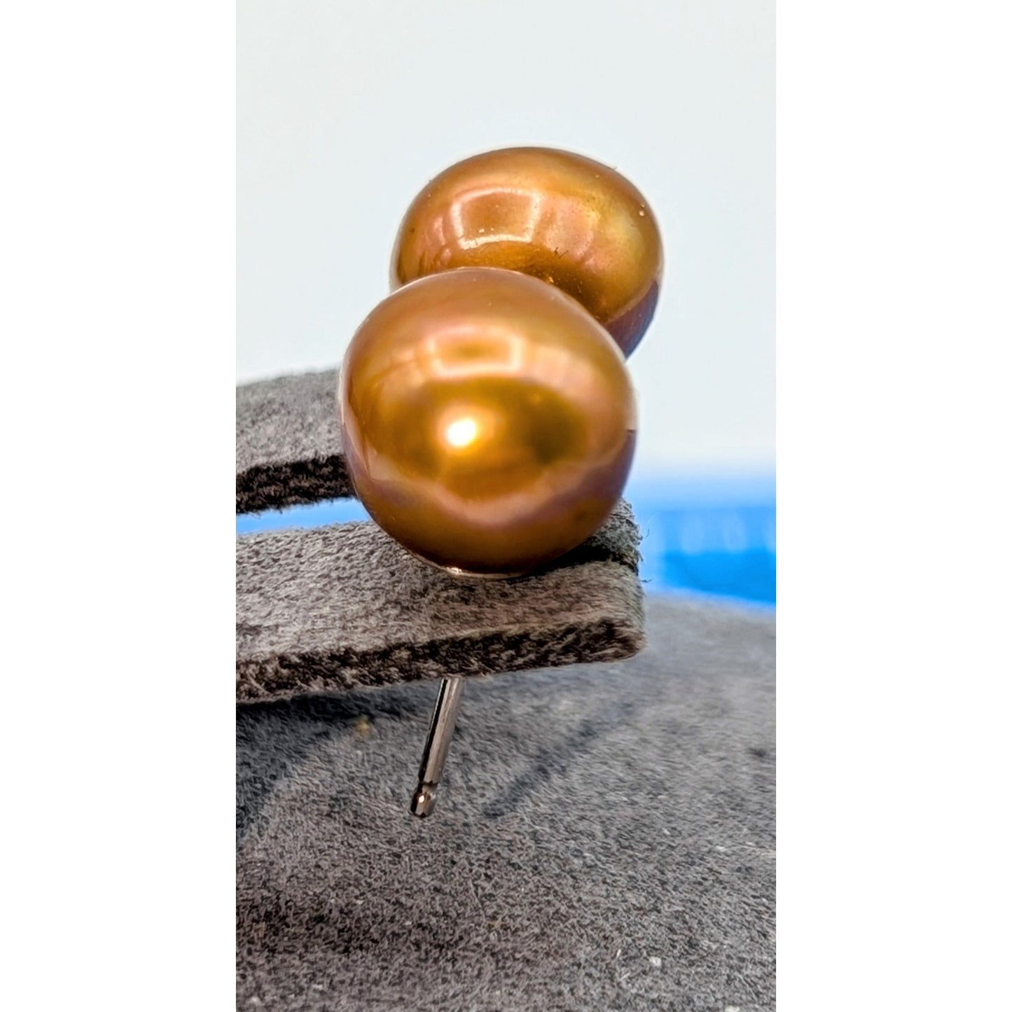 925 Sterling Silver Freshwater Copper 11mm Pearl Stud Earrings
