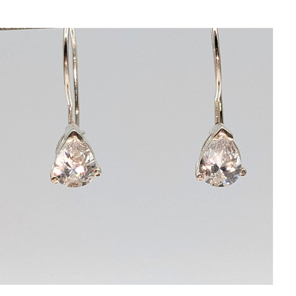 925 Sterling Silver Sparkling CZ Faceted Pear Shape Dangle Kidney Wire Earrings