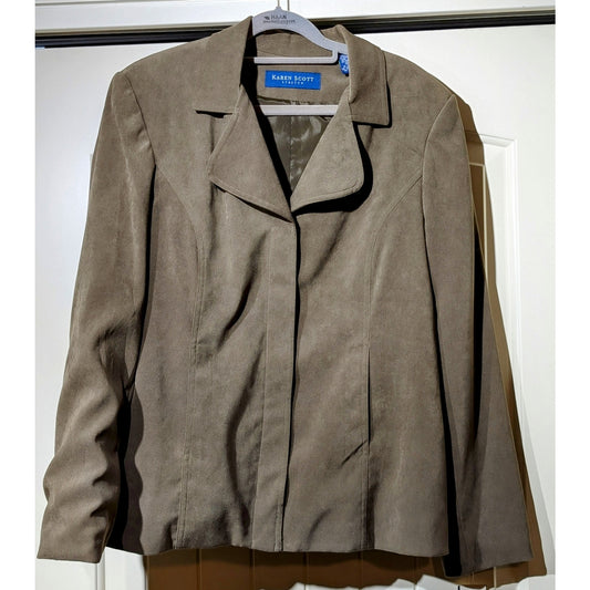NWT Karen Scott Brushed Polyester Stretch Army Green Lined Blazer Womens Size 12