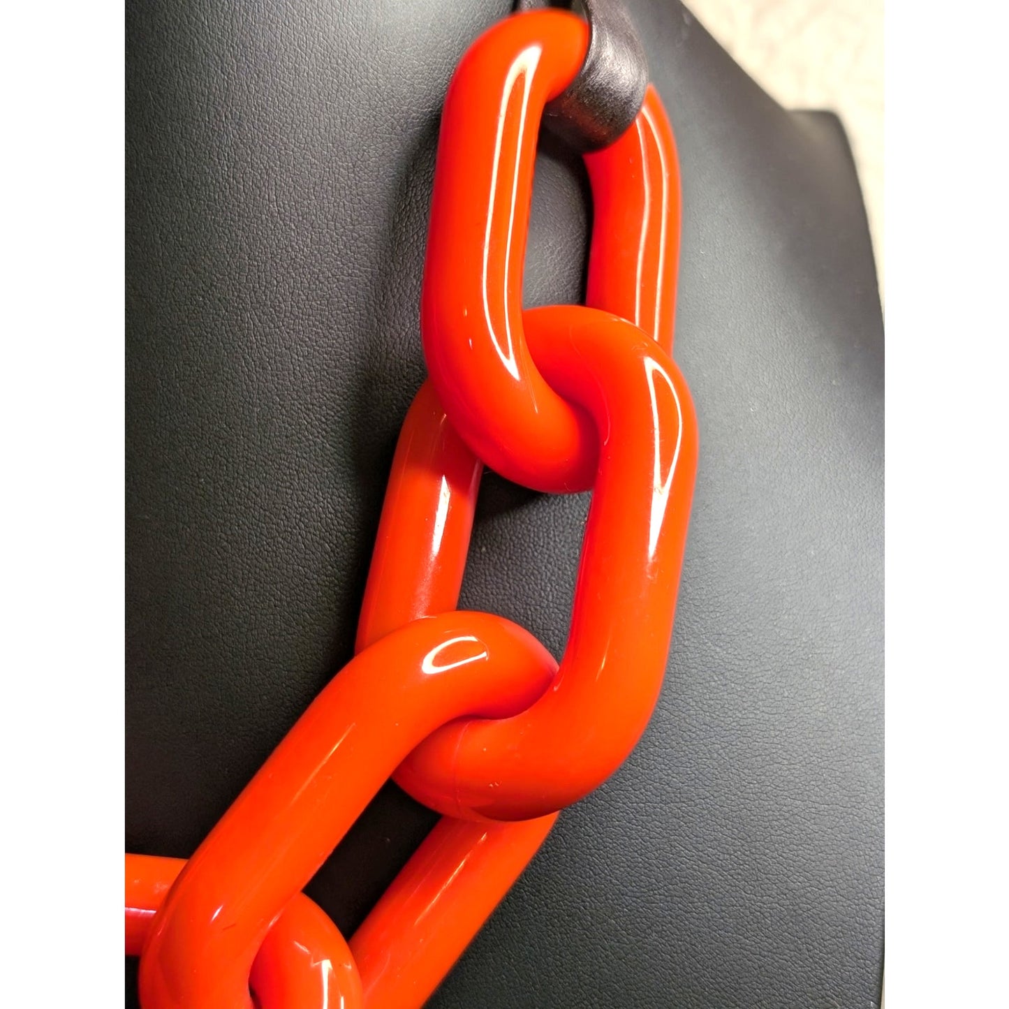 RARE Stamped BEN AMUN Orange Lucite Large Cuban Link Chain 22" Necklace