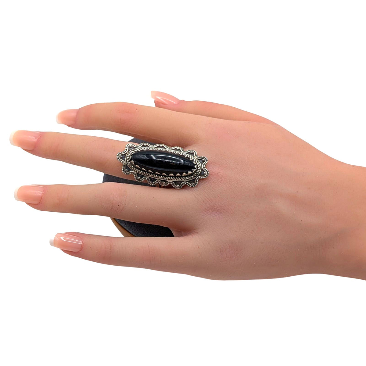 Vintage 925 Sterling Silver Black Onyx Southwest Ring 10.94g