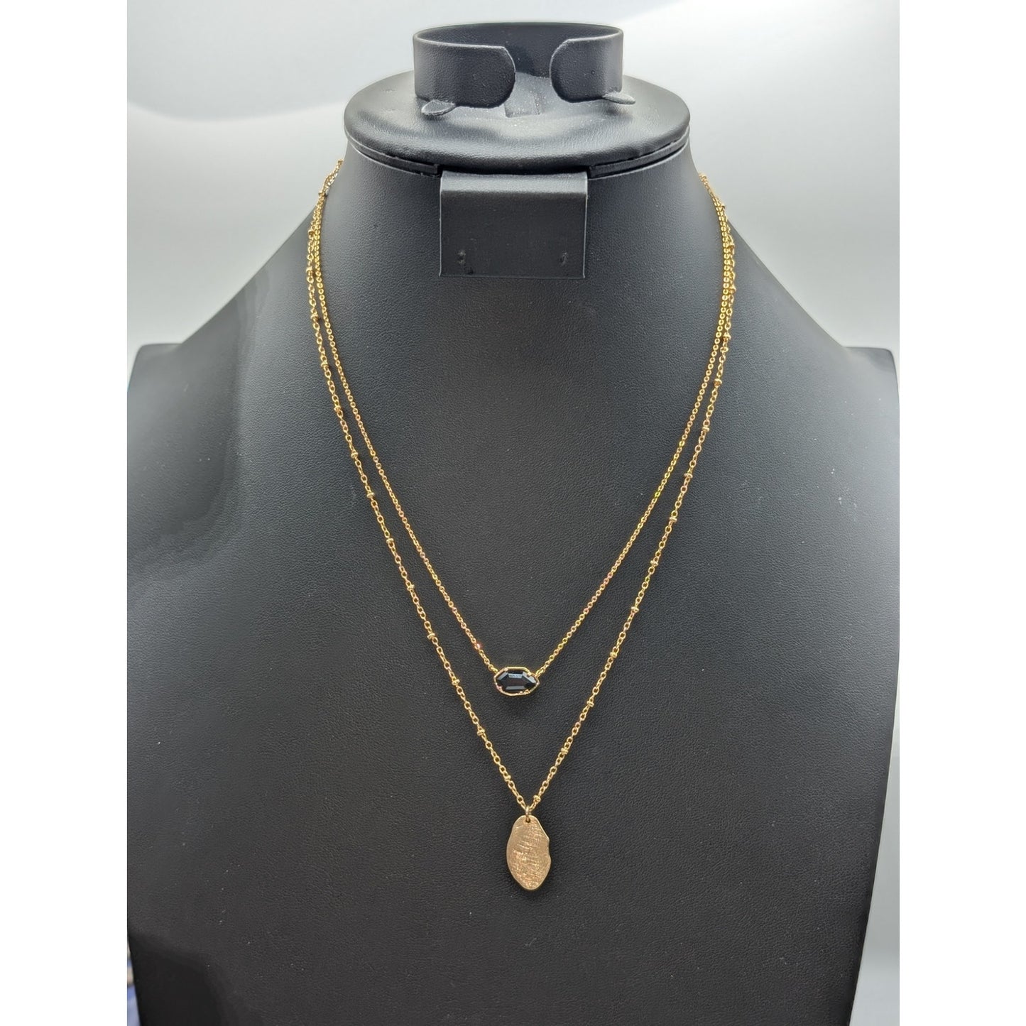 Gold Tone Double Strand Chain Pendant 16"-18" Necklace