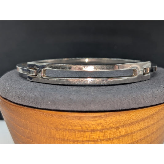 Vintage Taxco Mexico 925 Sterling Silver Double Front Bar Latch Bangle Bracelet