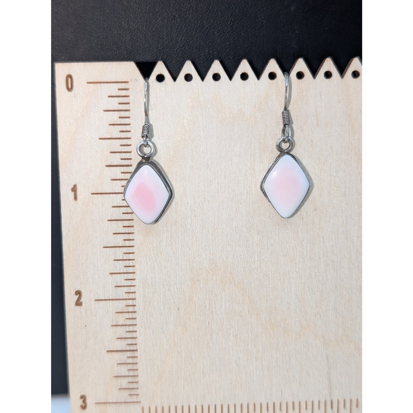 Vintage 925 Sterling Silver Diamond Shape Pink Stone Dangle Earrings