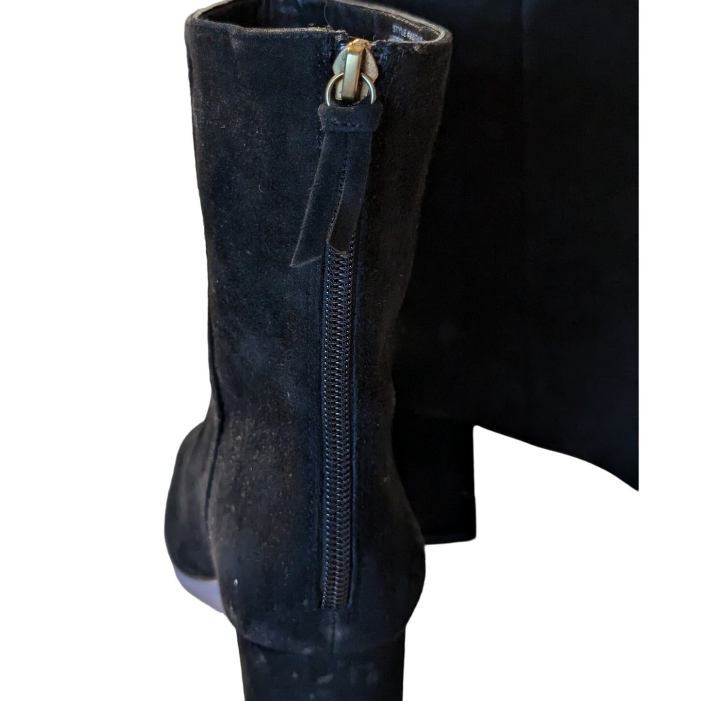 J. Crew Black Suede Round Toe High Ankle Back Zip Chunky Heel Boot Womens Sz 9