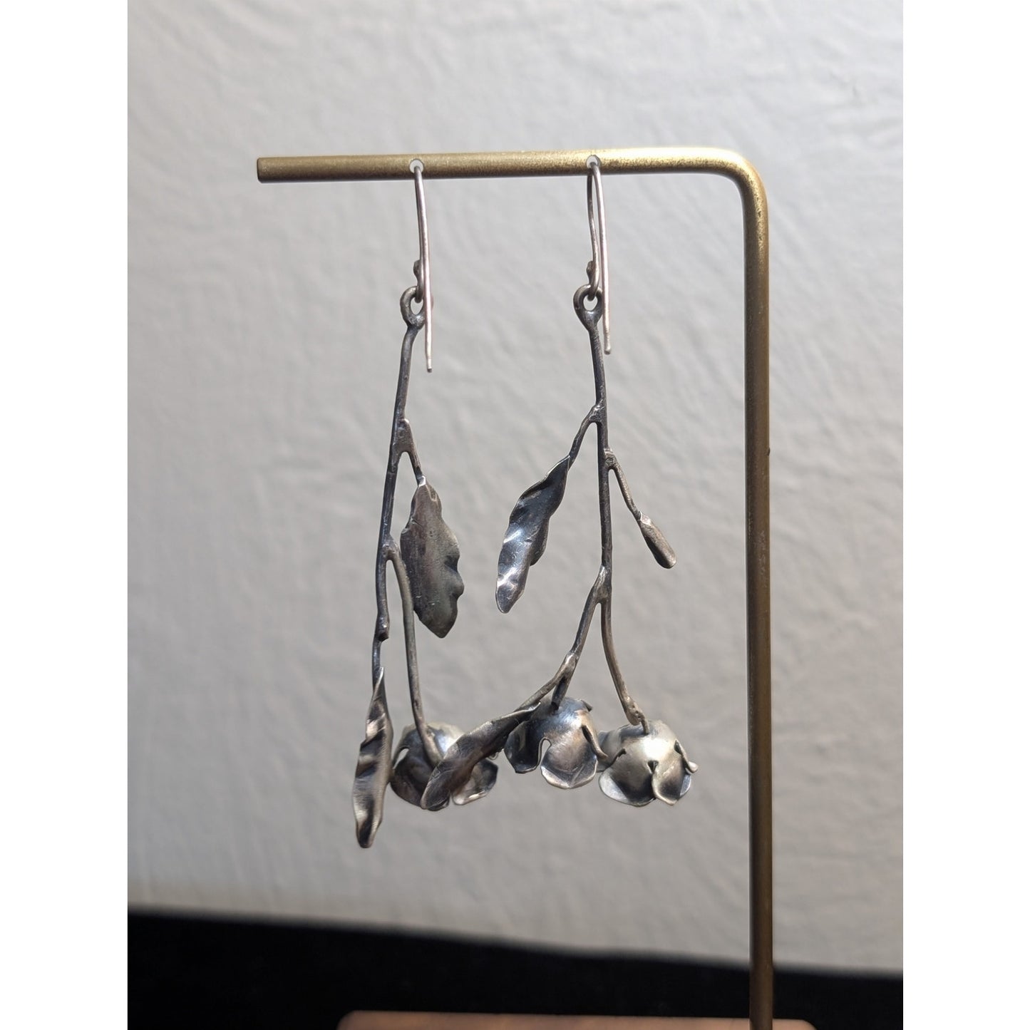 Long Stem Flower Artisan Designed Argentium Sterling Earrings