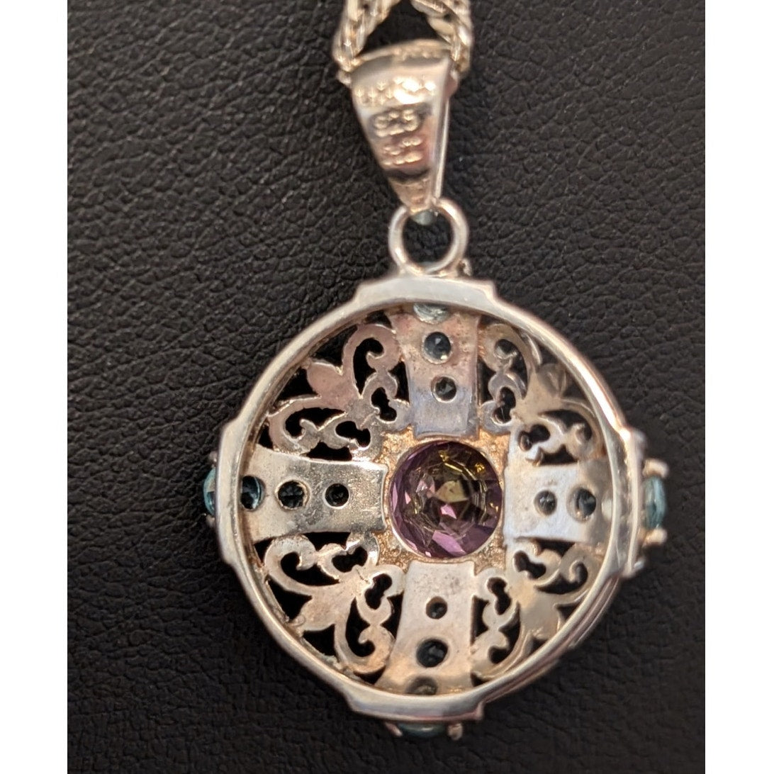 Vintage Santa Maria Aquamarine & Pink Topaz Sterling Filigree Necklace