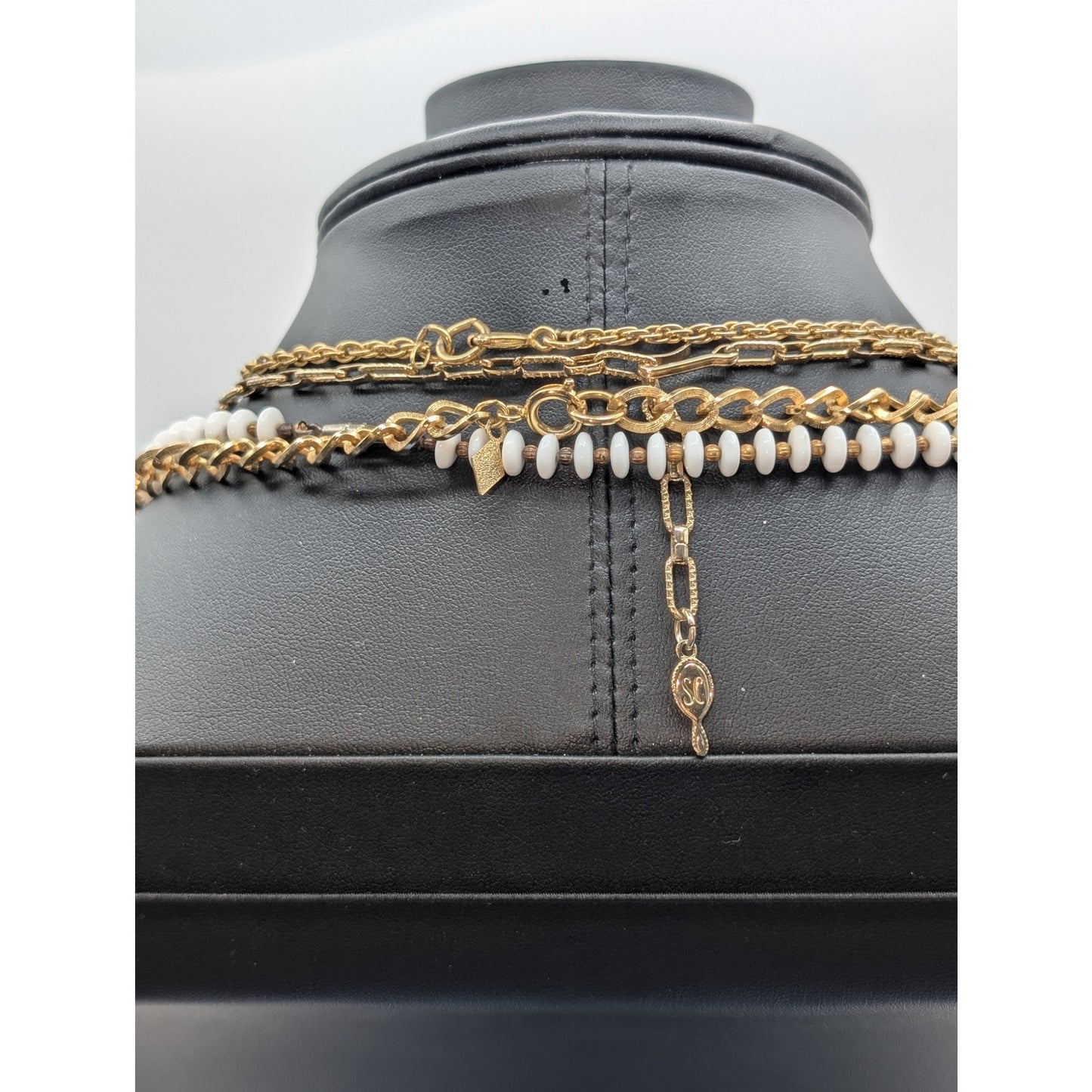 Lot of Four Gold Tone & White Theme Vintage Necklaces