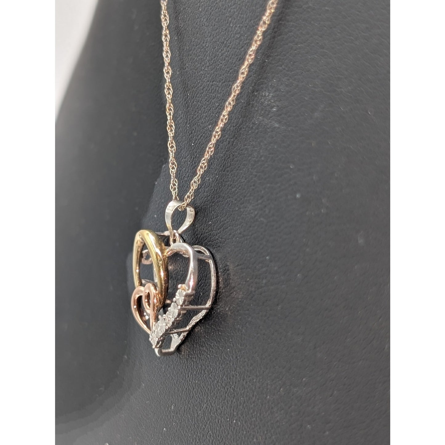 AU 925 Sterling Tri-Color Diamond Heart 'Love' Pendant 19" Chain Necklace