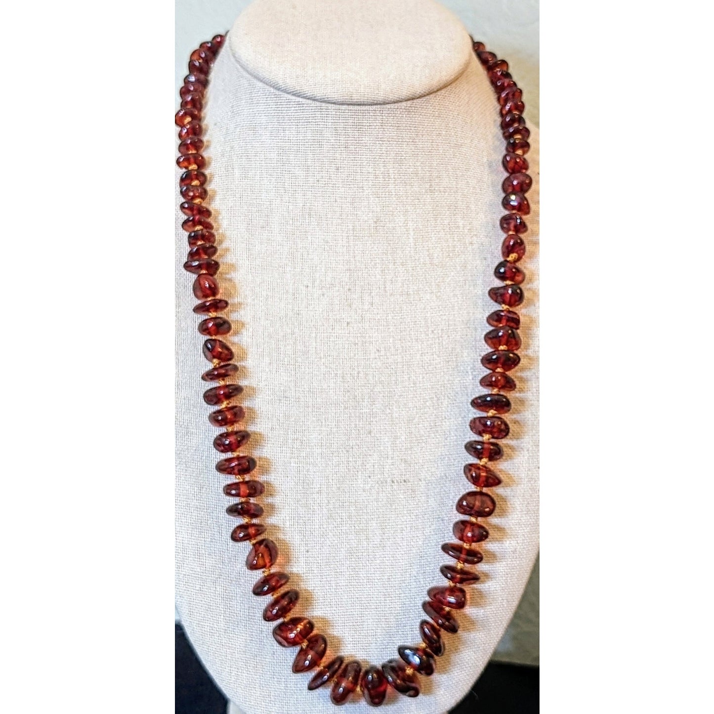 Natural Polished Graduated Amber Chip Hand Knotted Baltic Amber 22" Necklace