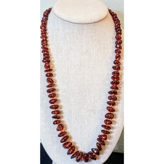 Natural Polished Graduated Amber Chip Hand Knotted Baltic Amber 22" Necklace