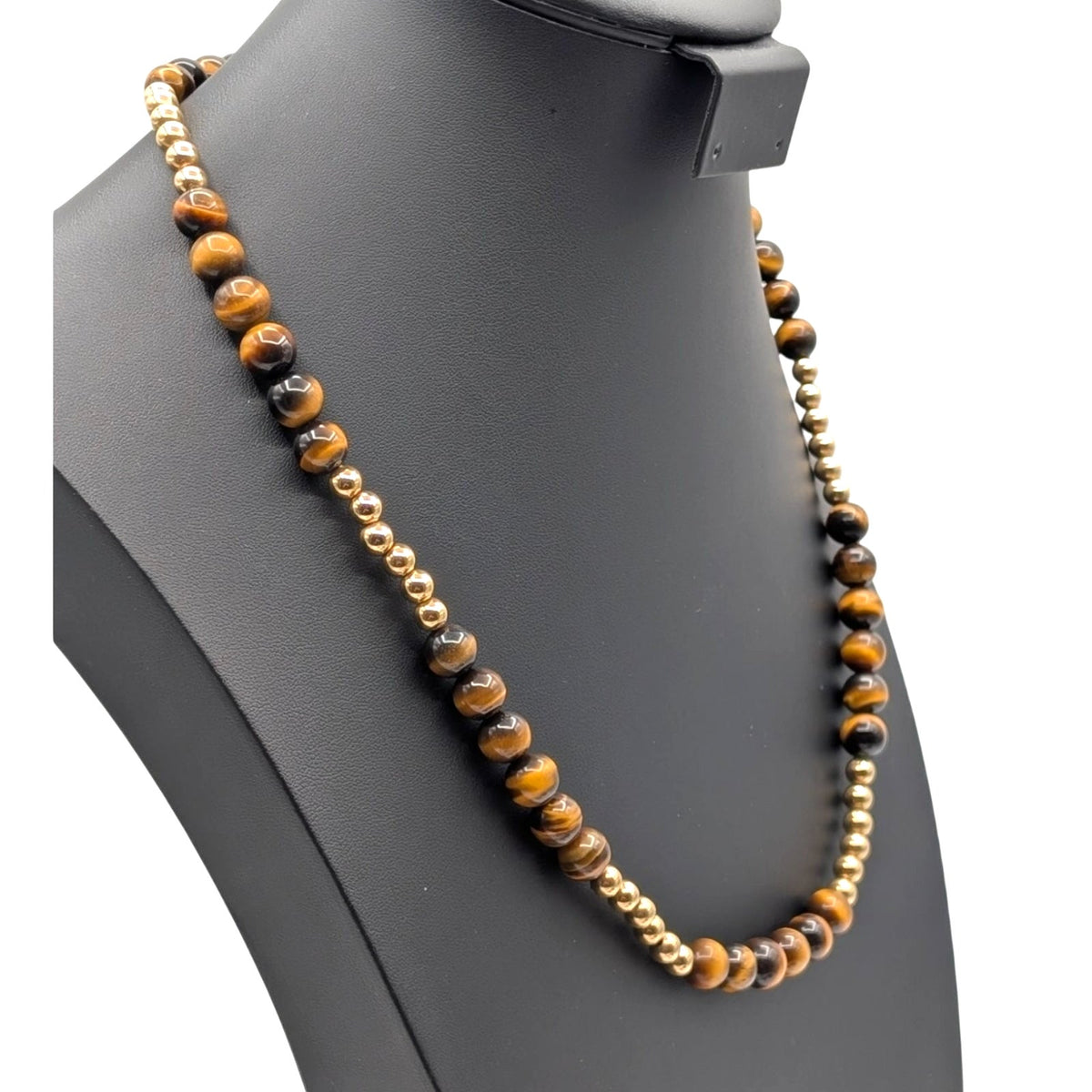 Vintage 14K Yellow Gold Tiger's Eye Stone Bead 24" Necklace 64.92g
