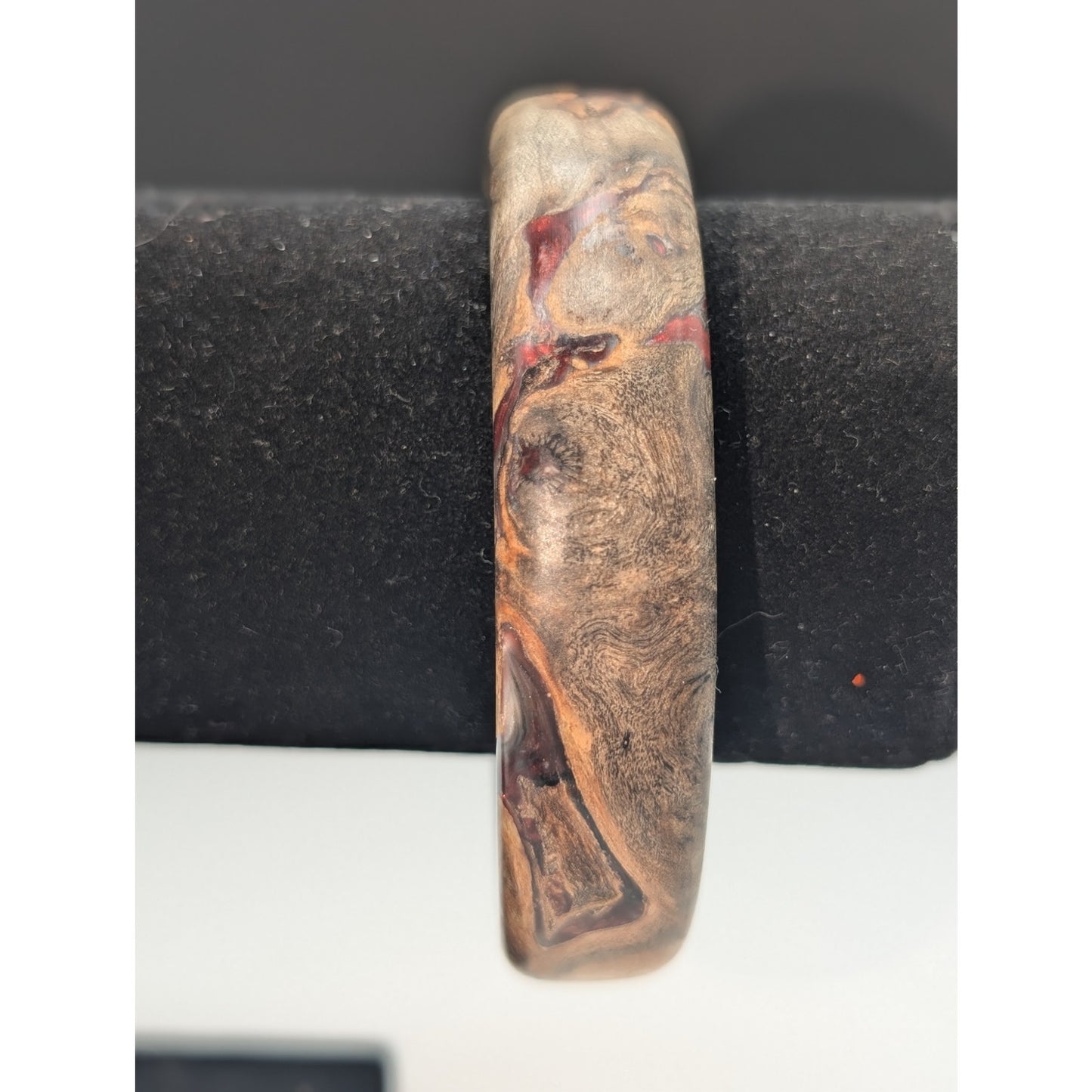 Vtg Natural Wood Colorful Browns Creams Grays & Burgundy Colored Bangle Bracelet