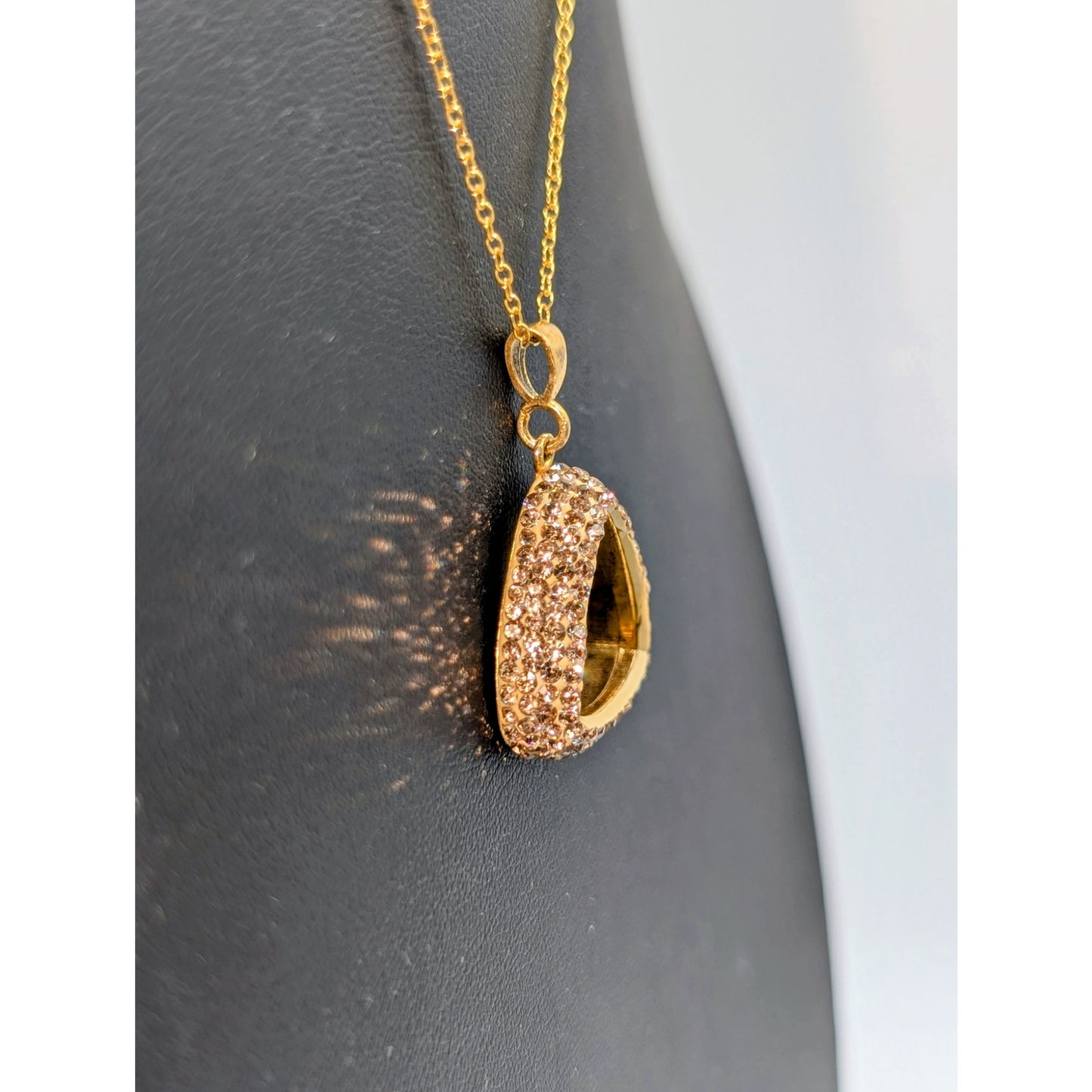 VTG 925 Vermeil Amber Color Crystal Encrusted Triangle Pendant 18" Necklace