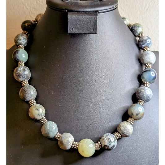 20mm Blue Gray Green Gemstone Statement w/ Bar Toggle Clasp 22" Necklace