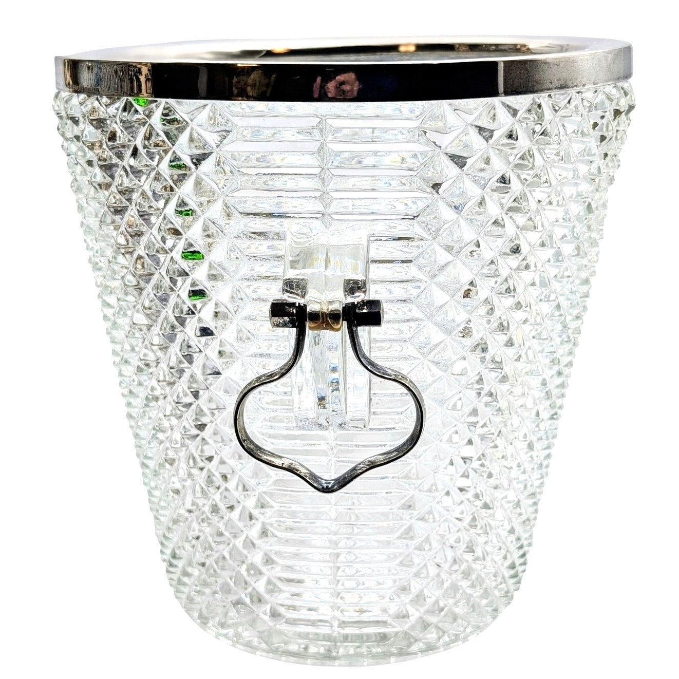 Vtg Large English Diamond Point Glass Silver Plate English Ice/Champagne Bucket