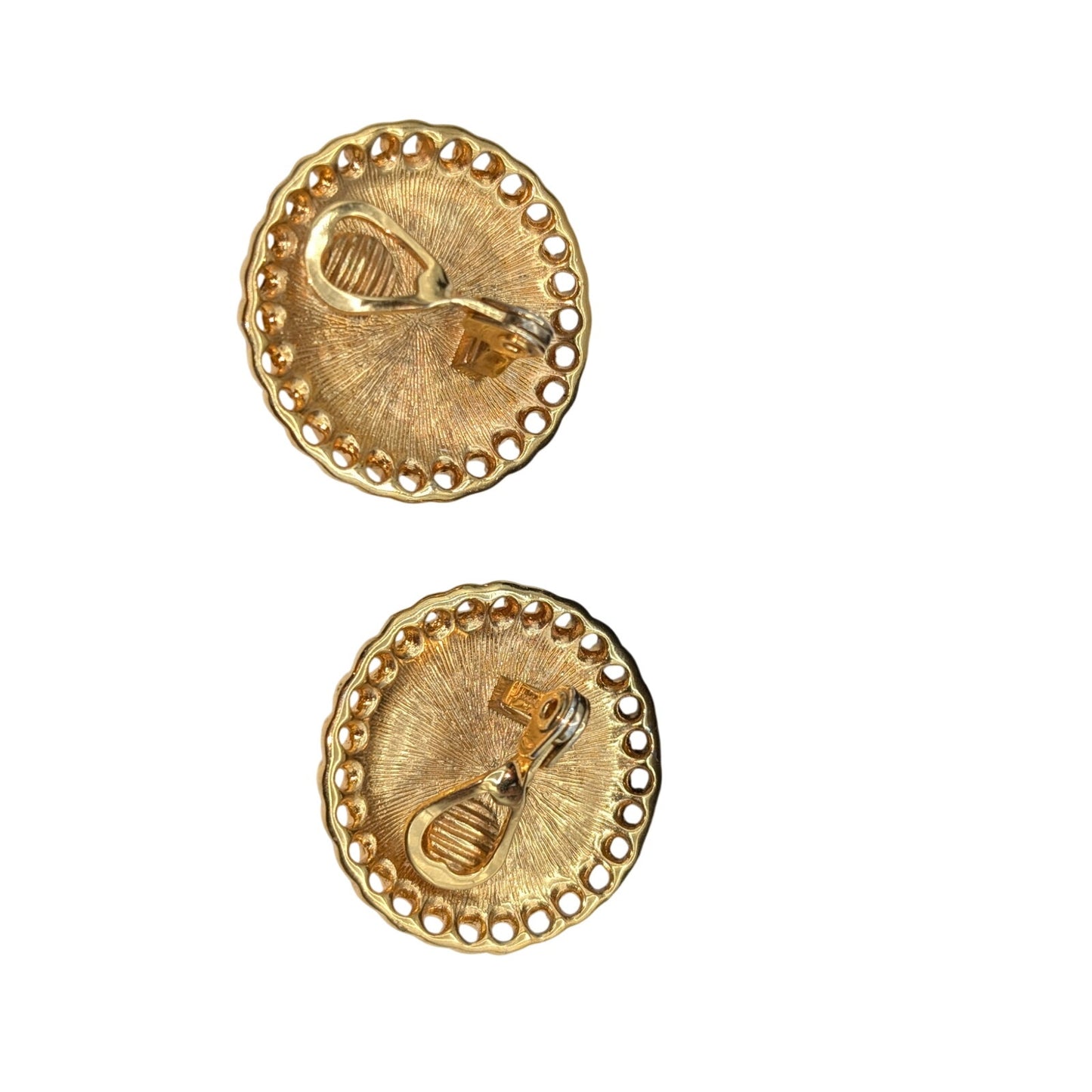 Lot of Two Pair Vintage Gold Tone Metal Clip On Earrings