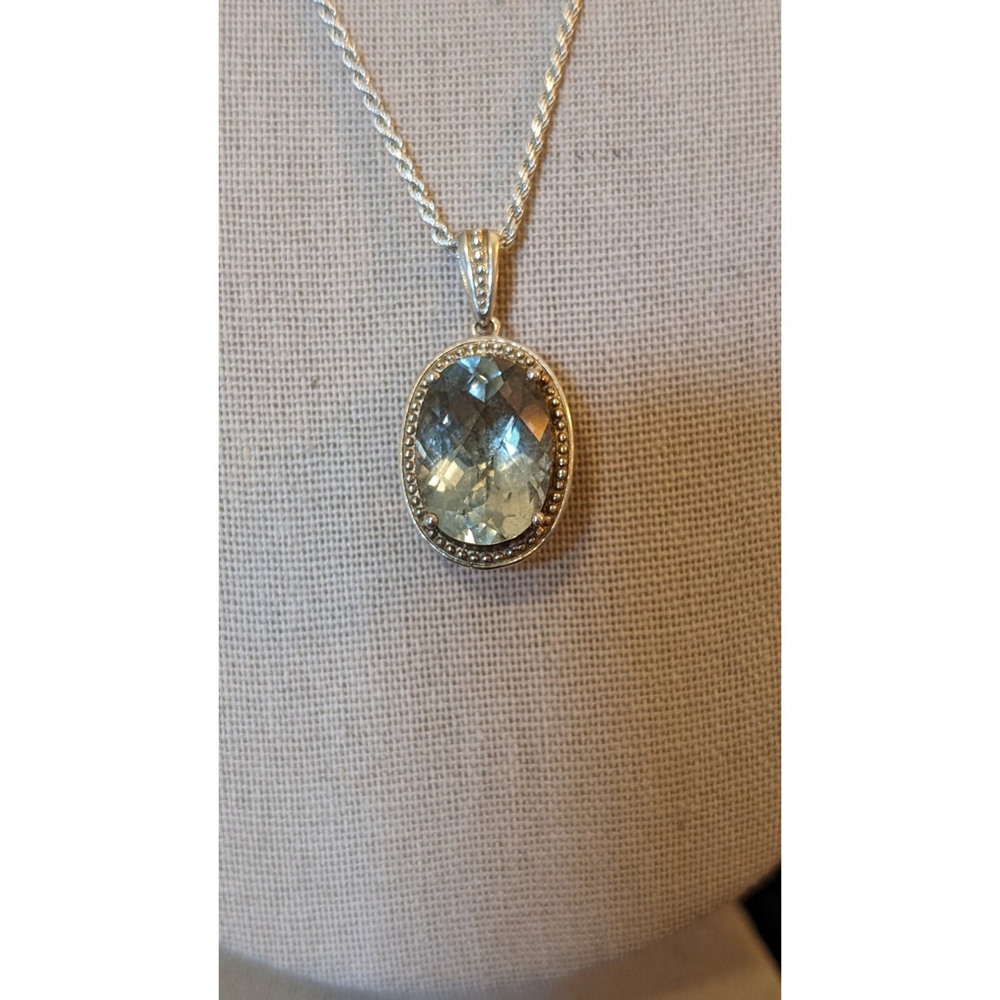 925 Sterling Silver Green Quartz 1/5 ct Champagne Diamond Reversible Necklace