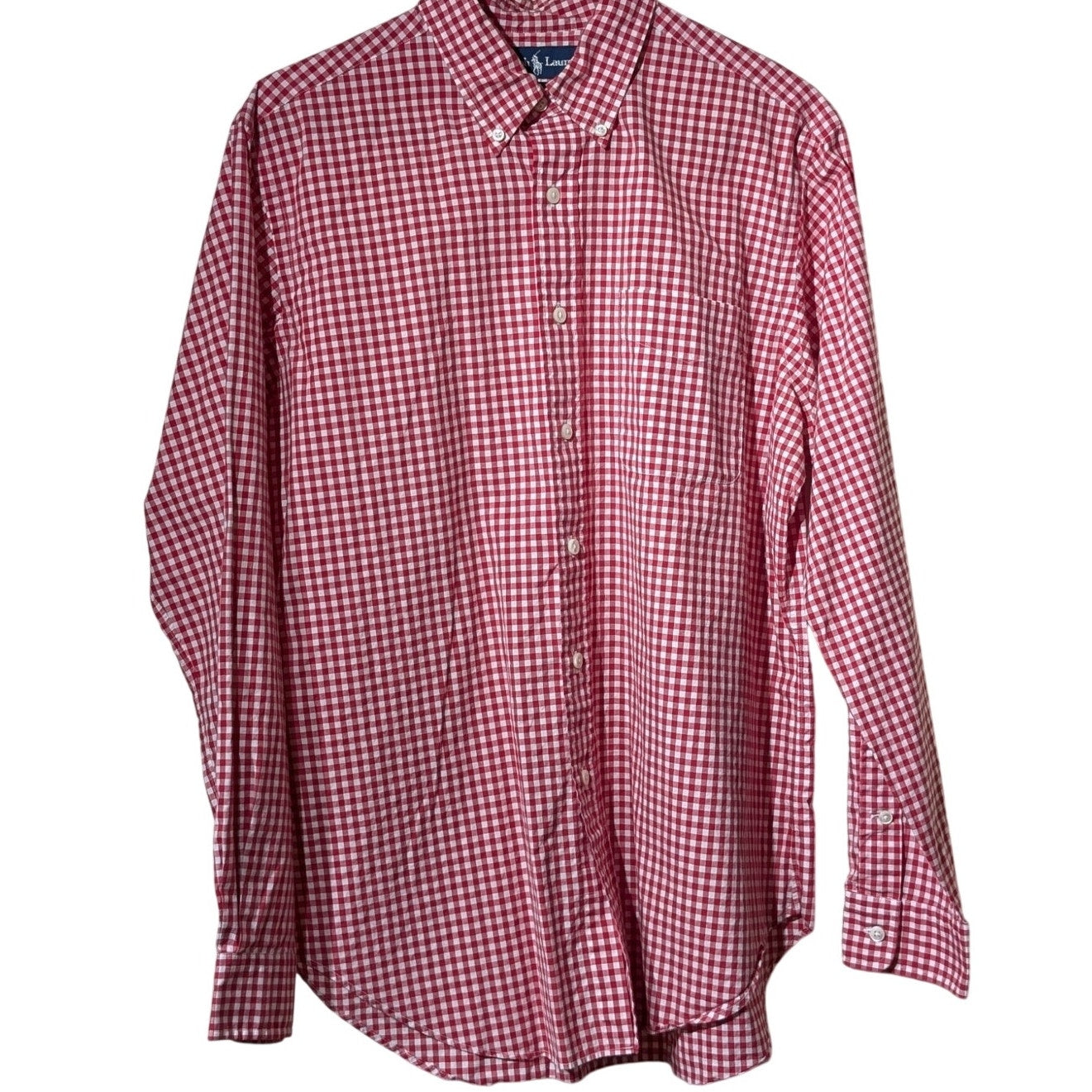 Vtg Ralph Lauren Classic Fit Red Gingham Check Cotton Button Down Shirt Size L