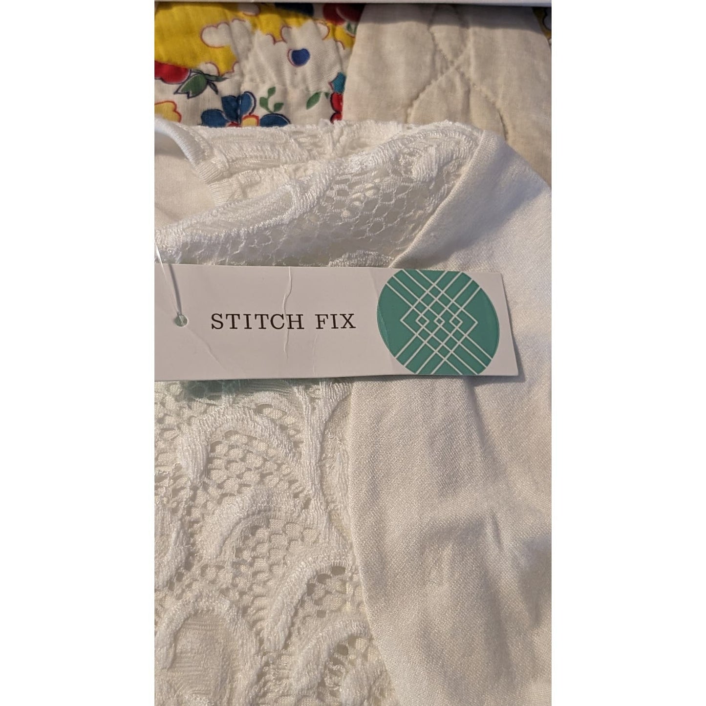 Loveappella NWT Stitch Fix Fifi Over Lay Lace Knit Top White Womens' Sz M