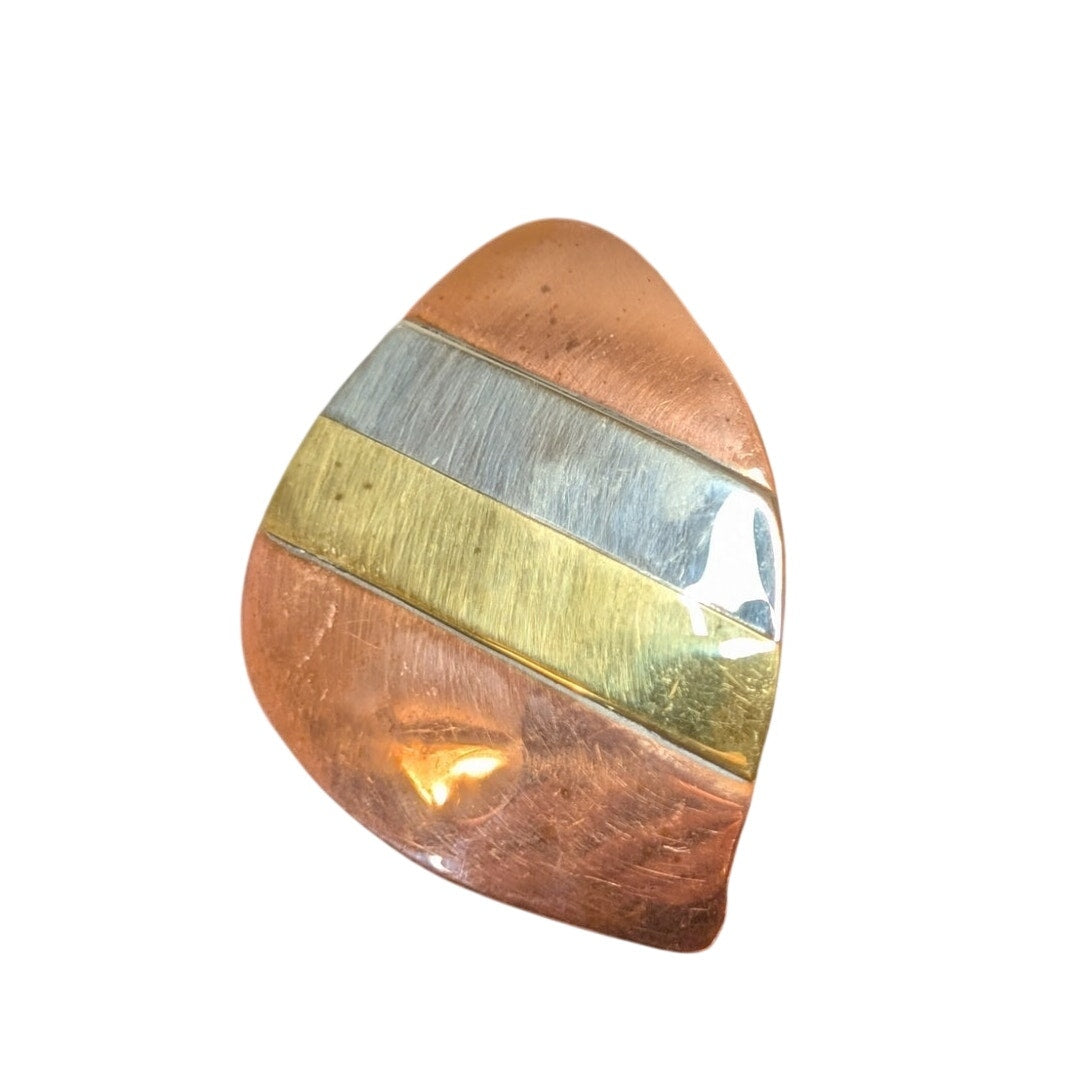 Vintage Bold Mixed Metal Inlay 'Striped' Post Earrings