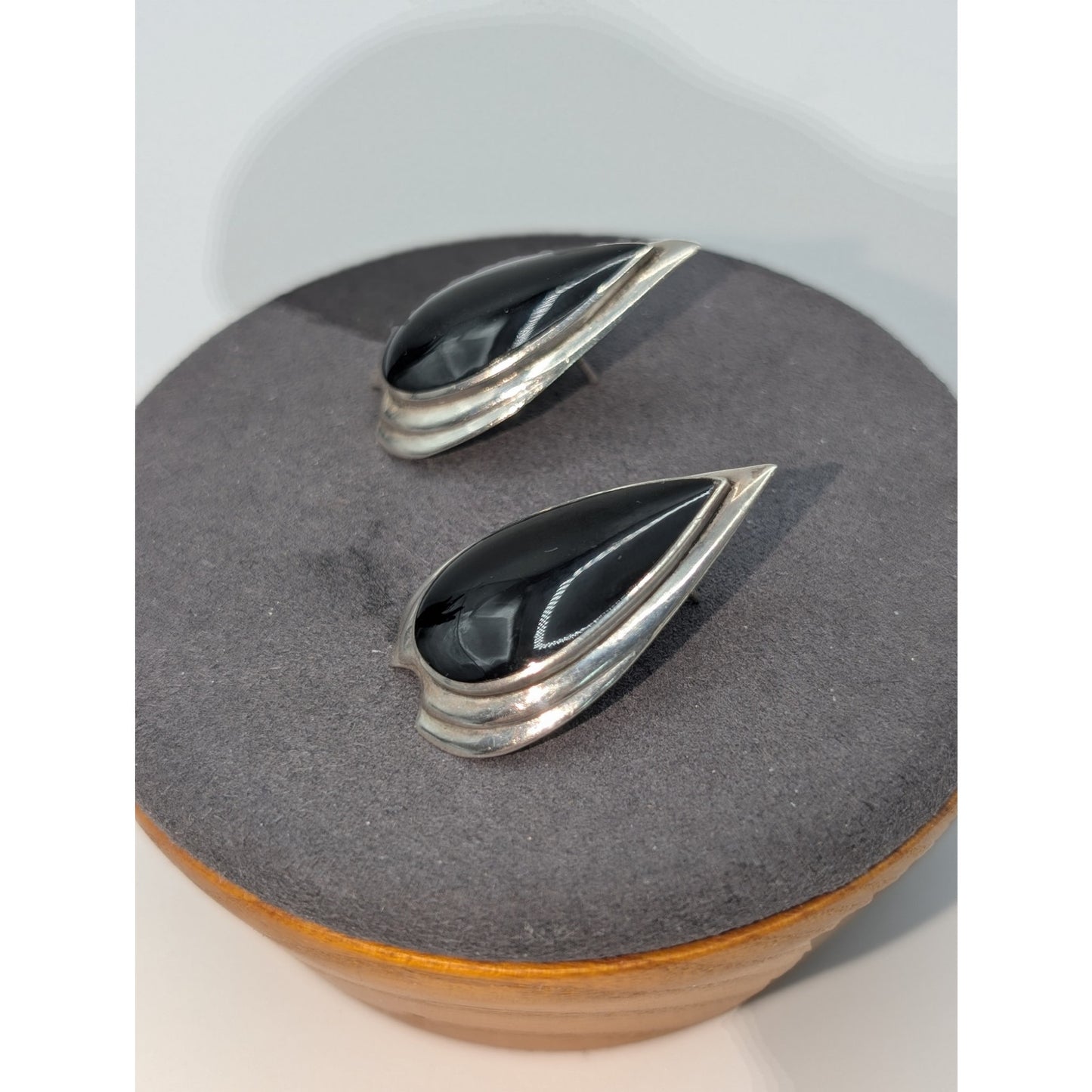 925 Sterling Silver Black Onyx Teardrop Post Earrings