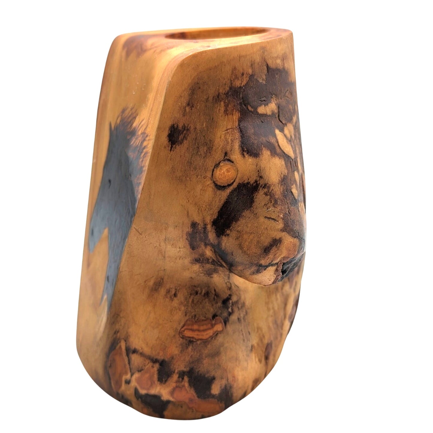 Artisan Created Wood Burned Horse Head Log Pillar Candle Holder