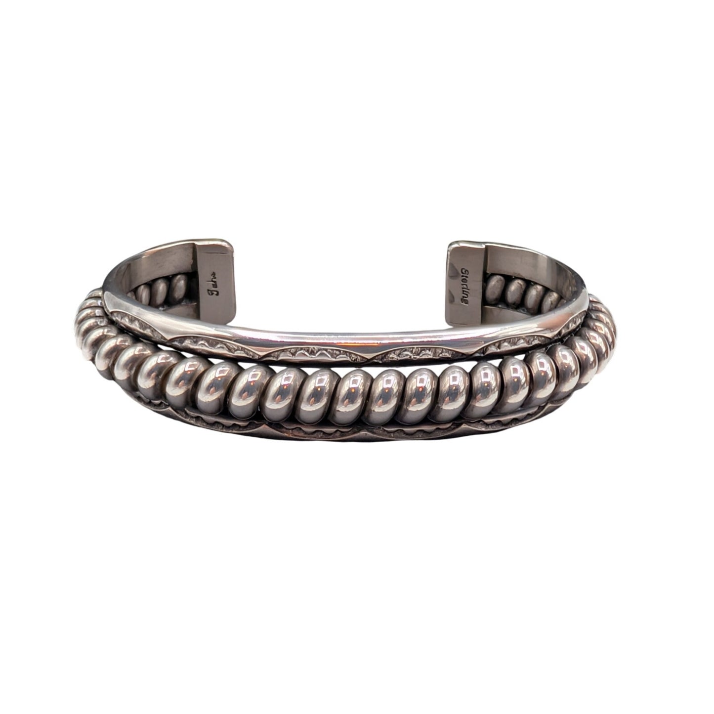 Vtg Tahe Navajo 925 Sterling Raised Center Braid Southwest Bracelet 45.28g