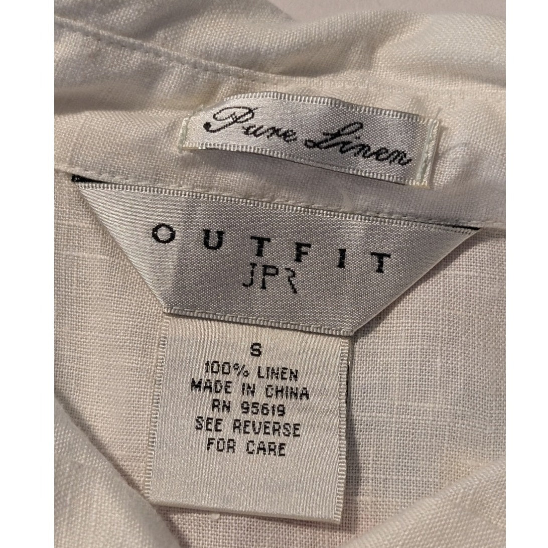 Outfit JPR 100% Pure Linen Cream Eyelet Detailing Button Front Top Womens Sz S