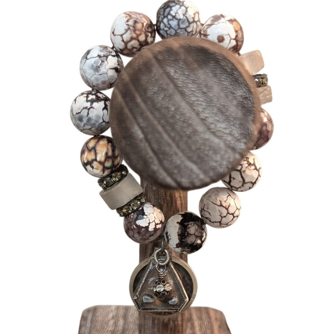 Angel Wing Alunite Beaded Icon Charm  Stretch Bracelet