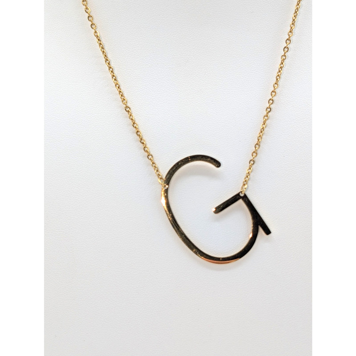 Gold Tone Large Initial 'G' Pendant 16"-18" Necklace