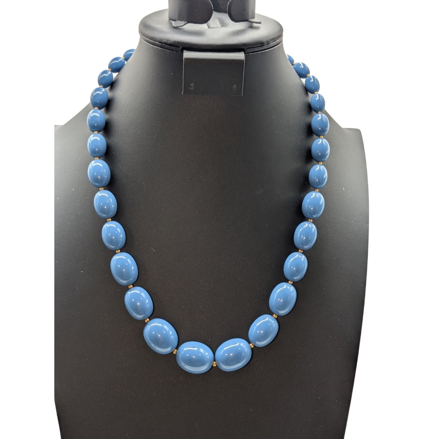 Vintage Graduated Blue Acrylic Gold Bead Screw Clasp 24" Necklace