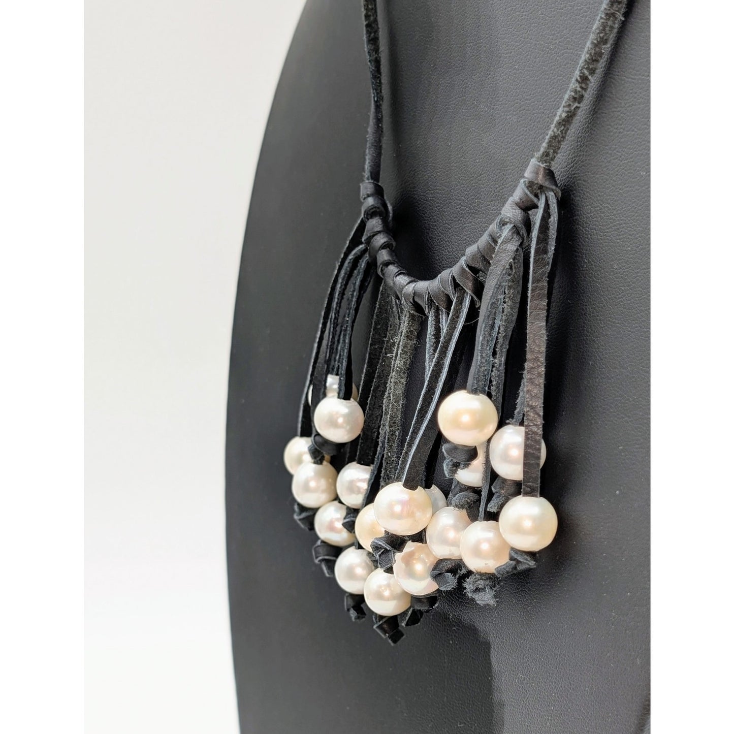 Faux Pearl Adjustable Leather Cord Fringe Boho Hippie Necklace