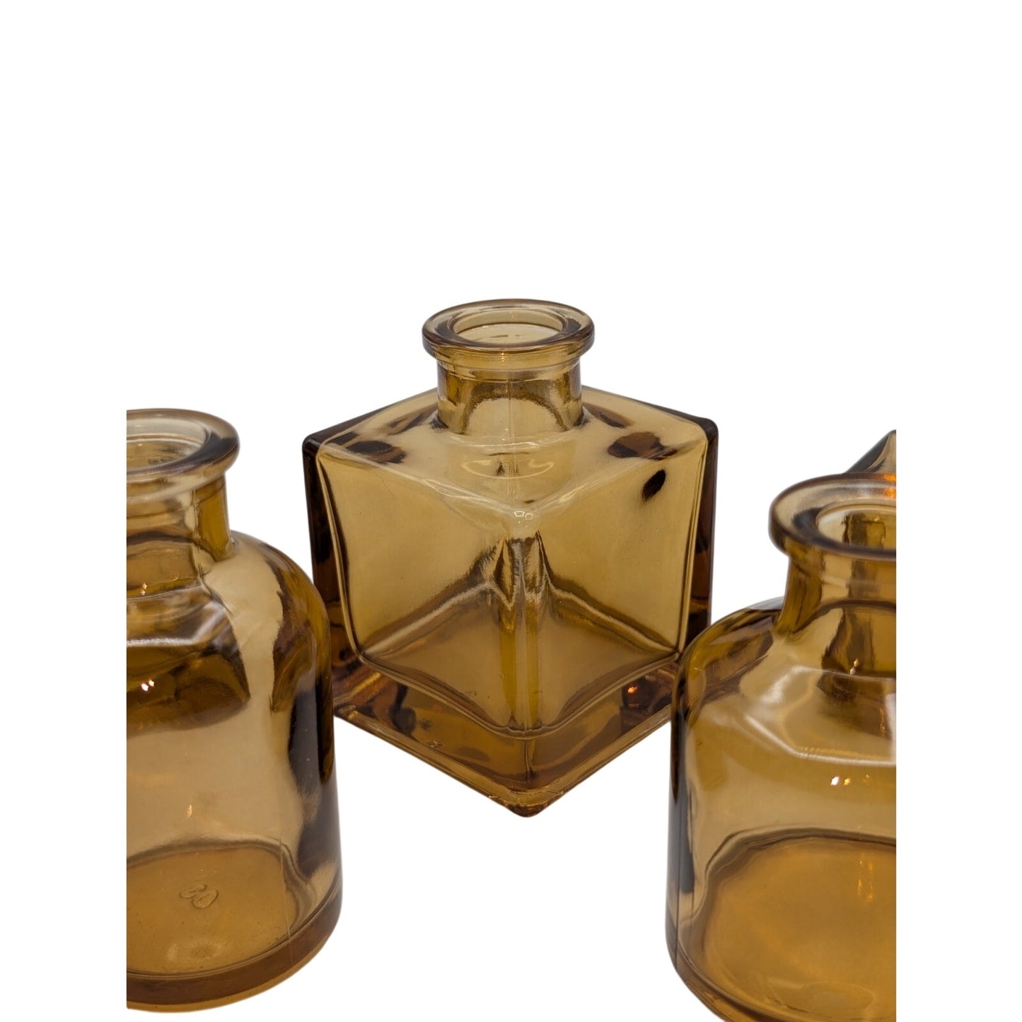 Five Brown Glass Multi-Shape Multi-Size Bud Vases