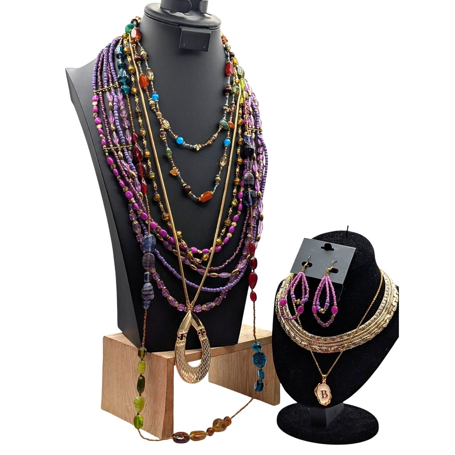 Mixed Jewelry Lot of 7 Boho Beaded & Other Necklaces & One Pr. Matching Earrings