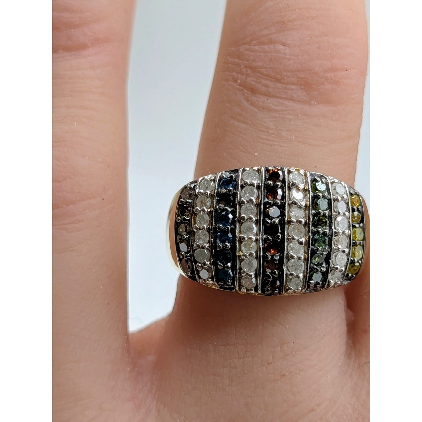 14K Gold Plated .84 Carat Genuine Multi Diamond 925 Sterling Silver Ring Sz. 7