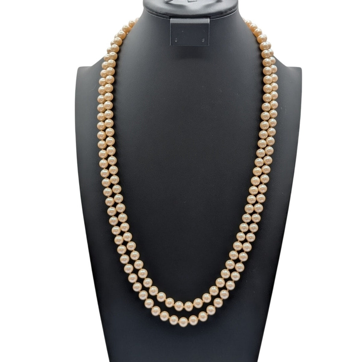 Vtg Off White Double Strand Courting Rhinestone Clasp Faux Pearl Necklace