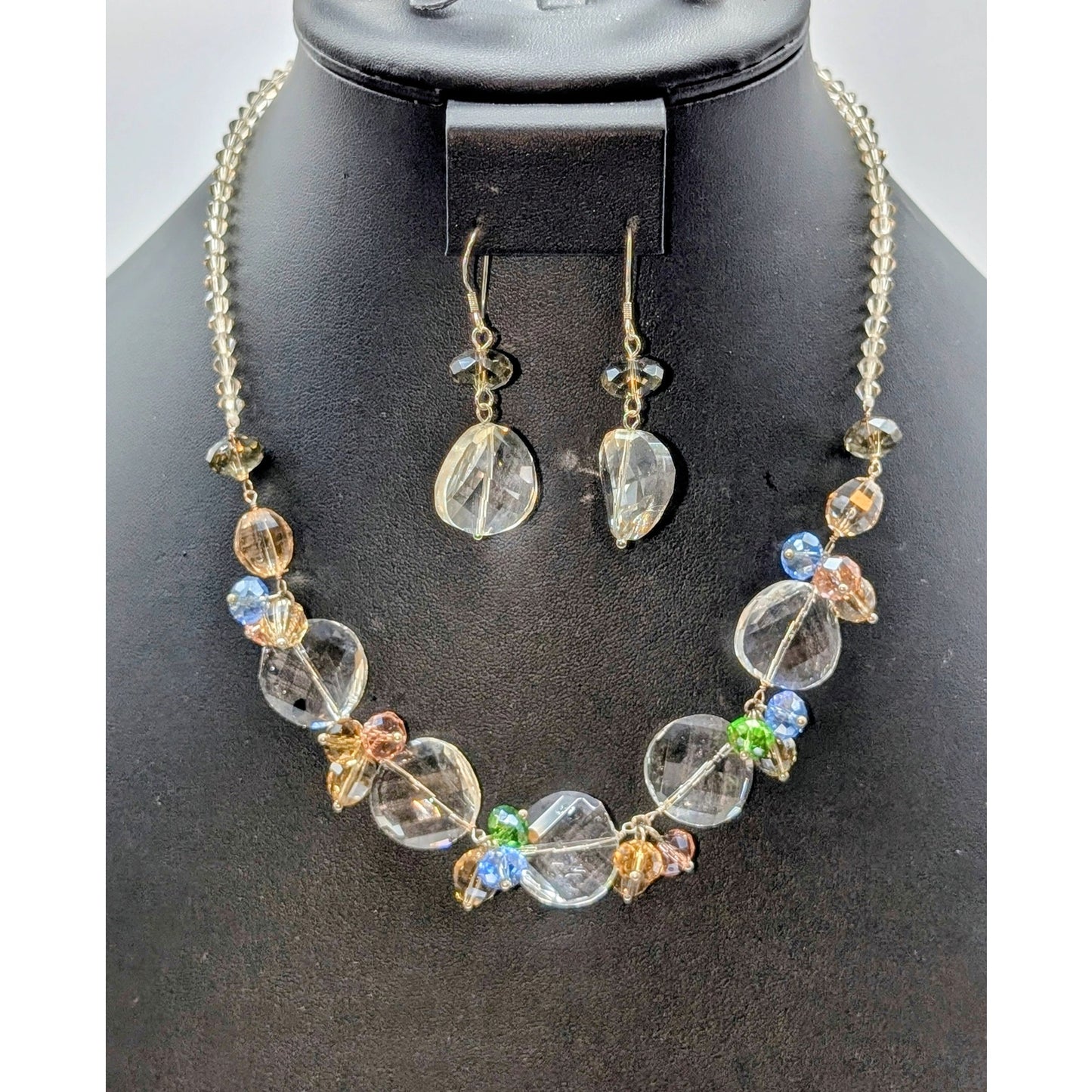 925 Sterling Silver Multi-Color Multi-Shape Cut Crystal Necklace & Earring Set