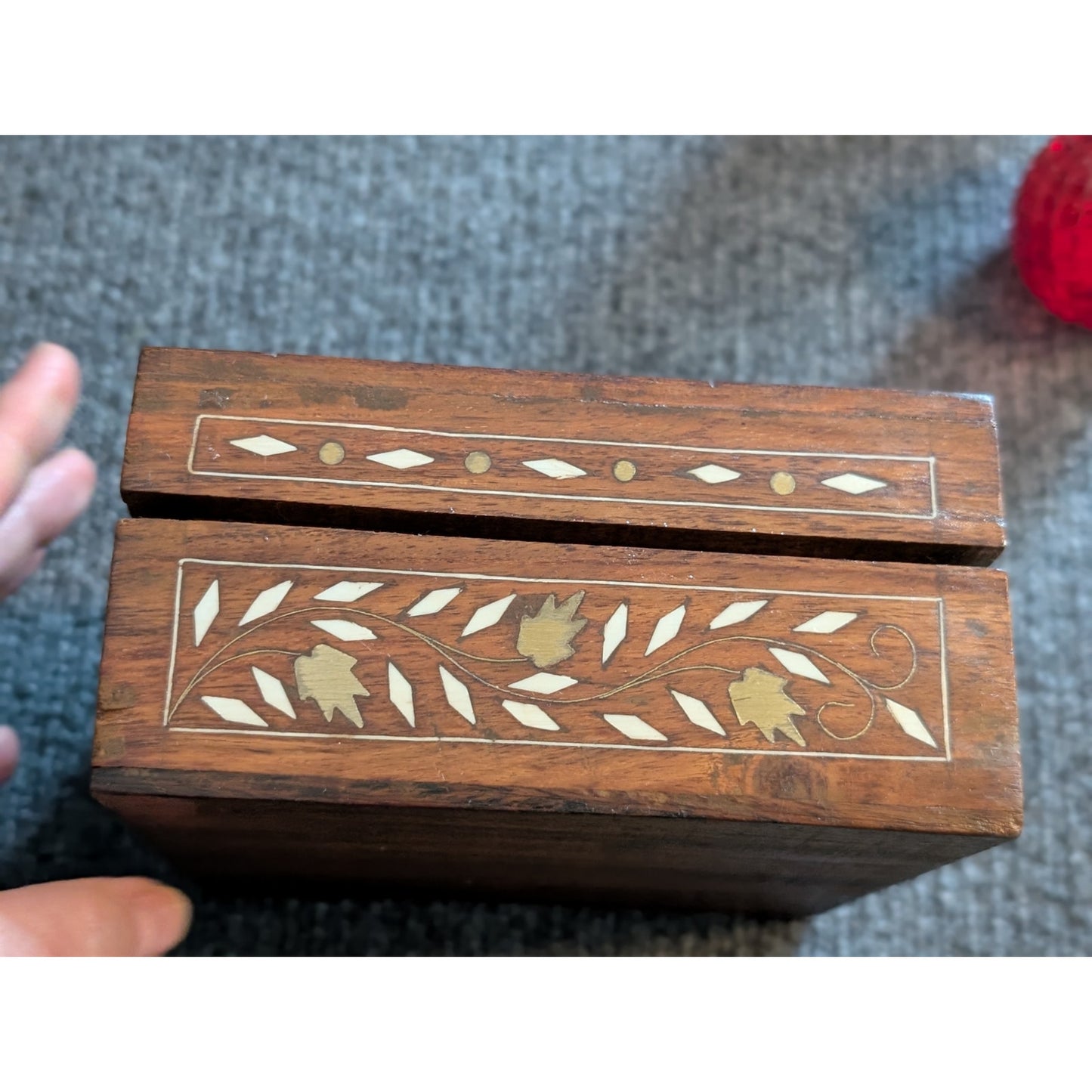 Wood Inlay Hinged Trinket 6" Square Box