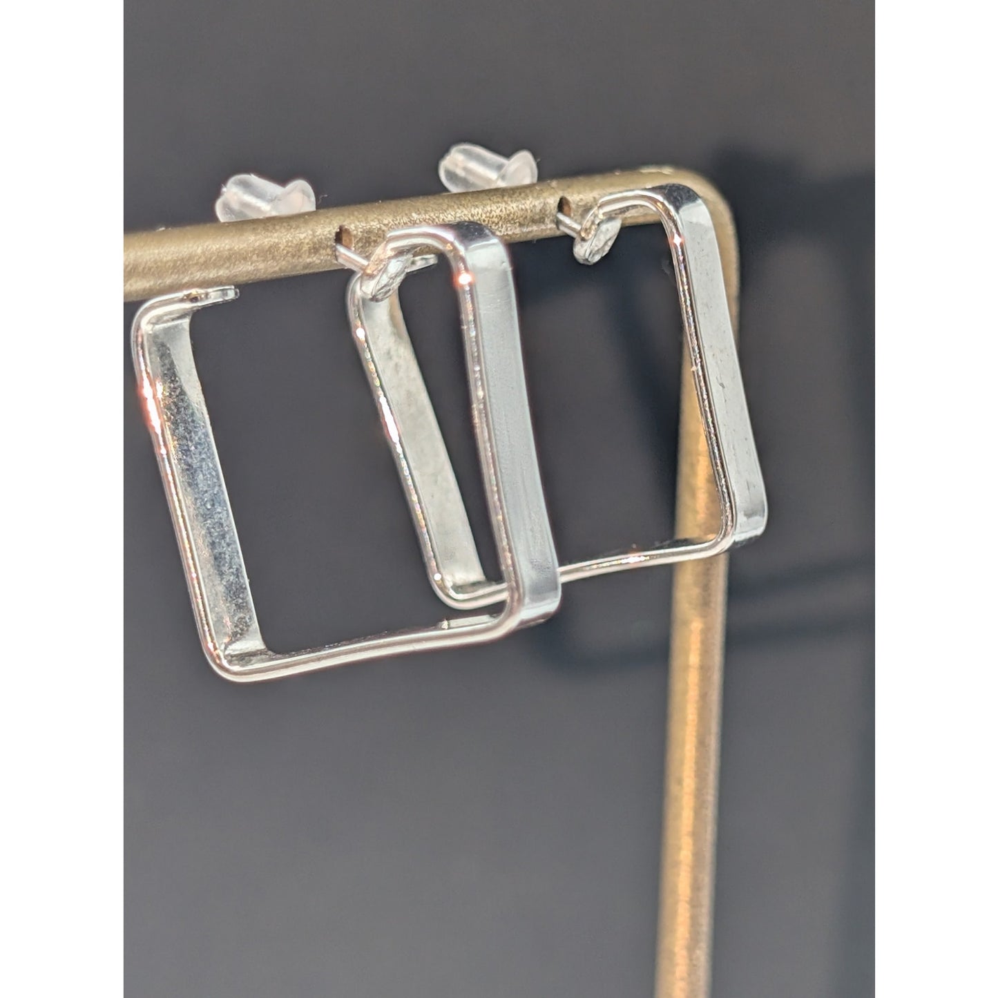 Silver Tone Square Hoop Earrings