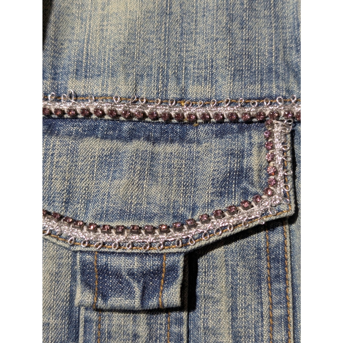 Berek by Takako Sakon Embellished Pink Sequin Bead Rhinestone Denim Jacket Sz XL