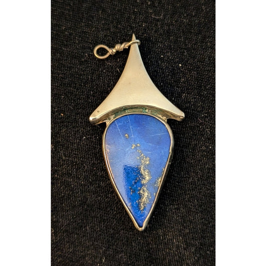 Vintage Bezel Set Teardrop Shape Lapis Lazuli 925 Sterling Silver Pendant