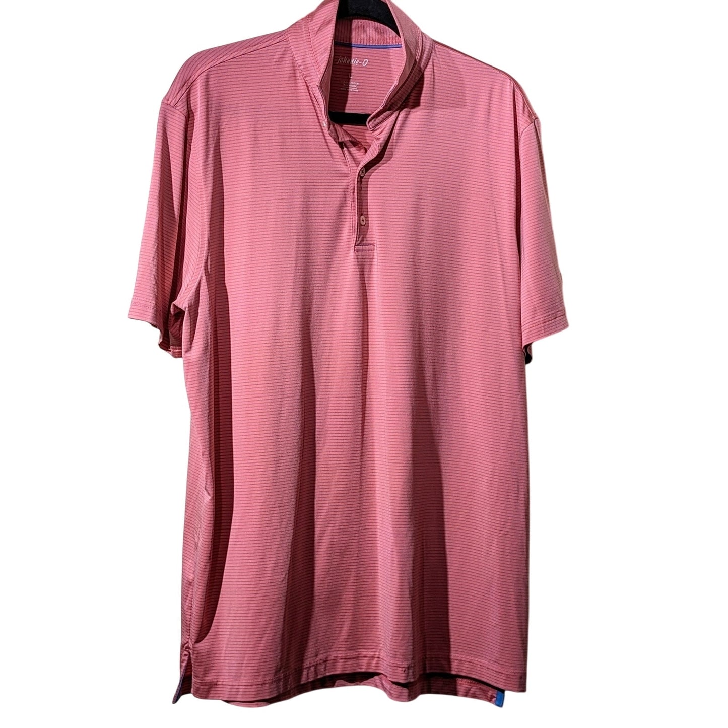 Johnnie-O Pink/Blue Striped Polo Golf Shirt Mens Size L