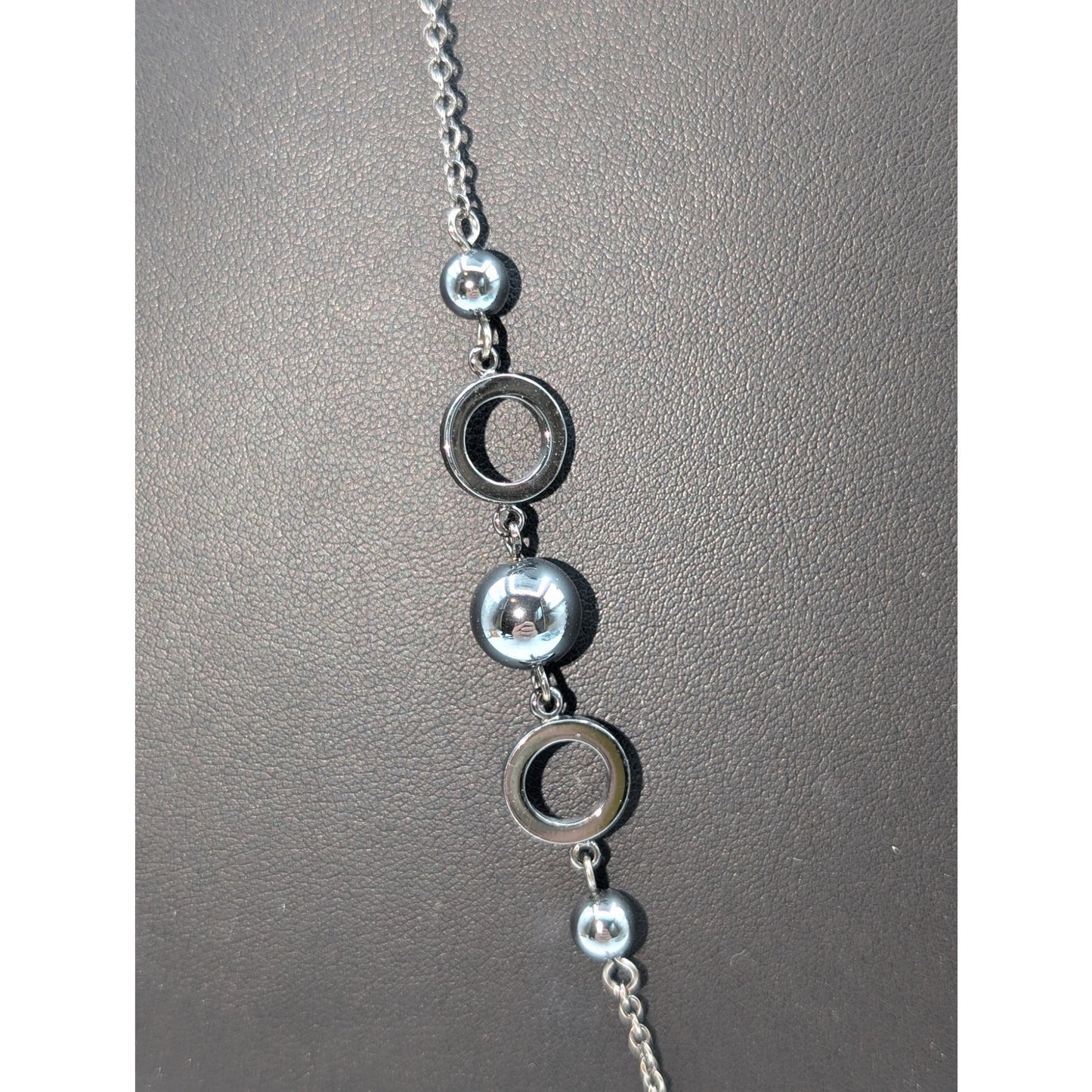 Lia Sophia Gun Metal Metallic Bead Rhinestone Tassel 27"-30" Chain Necklace