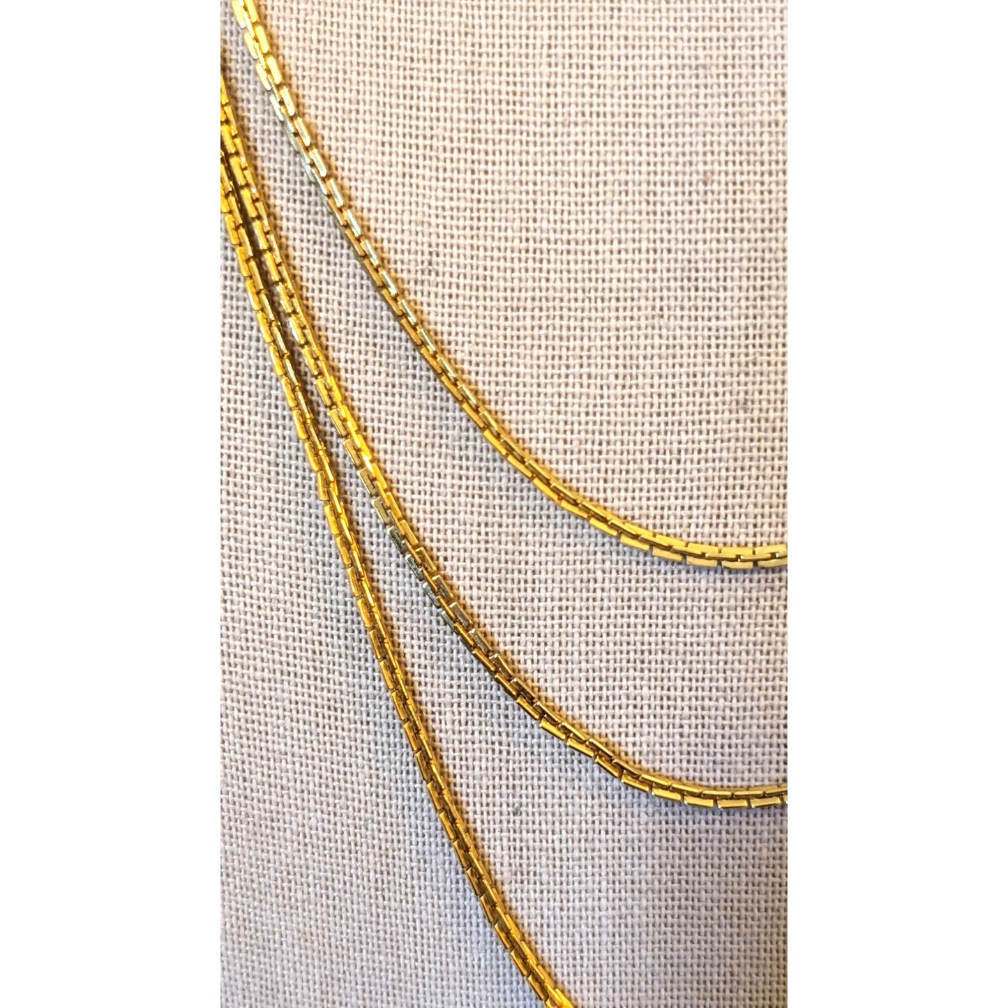 Vintage Three Strand Rectangle Chain Link Gold Tone Necklace