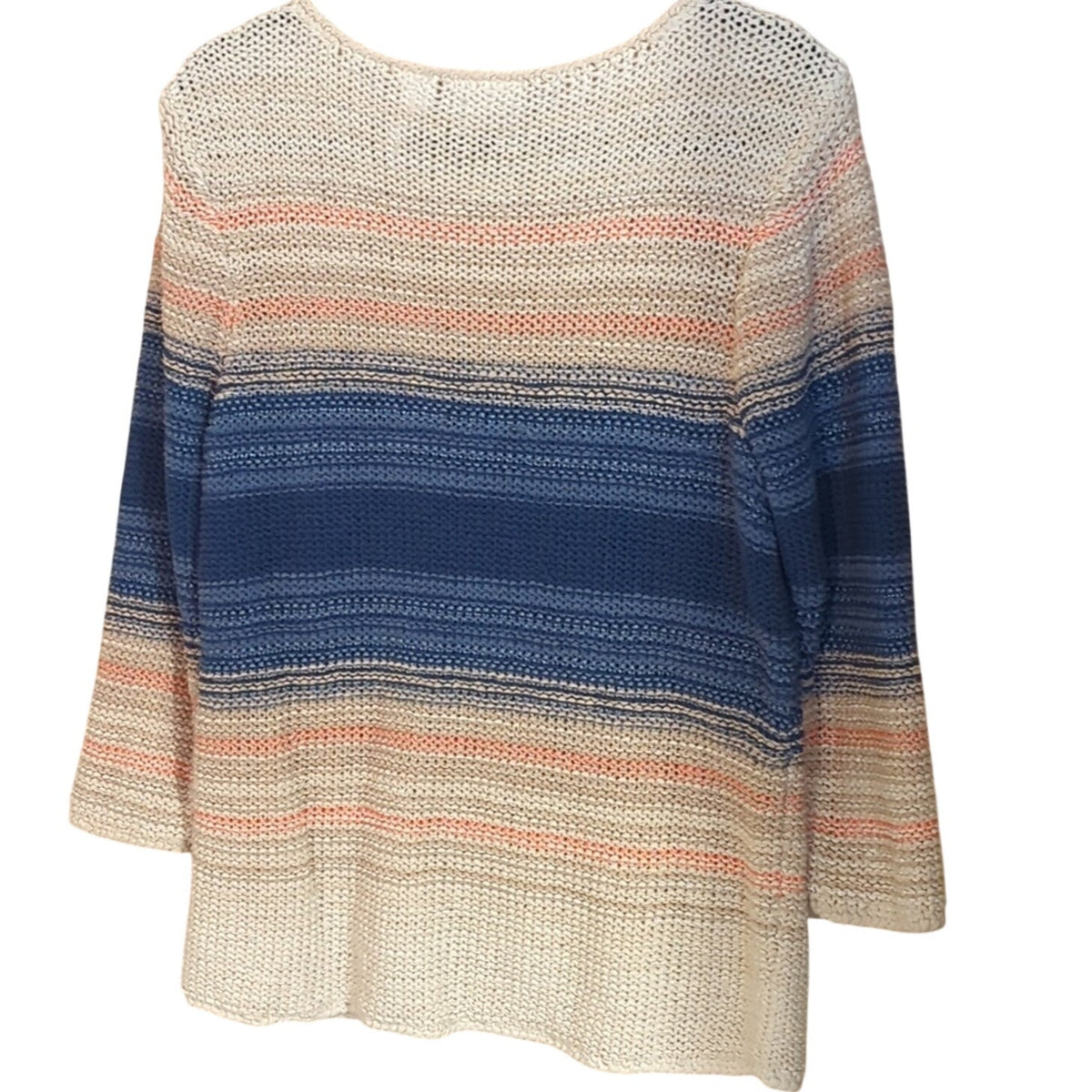 Liz Claiborne Cream Striped Round Neck 3/4 Sleeve Sweater Women's Size L